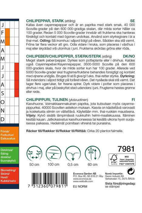 Chilipeber, stærk 'Cayenne Long Slim'